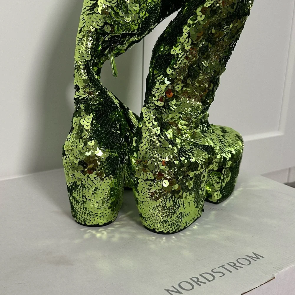 Prada Green Sequined Platform Boots - Picture 3 of 12